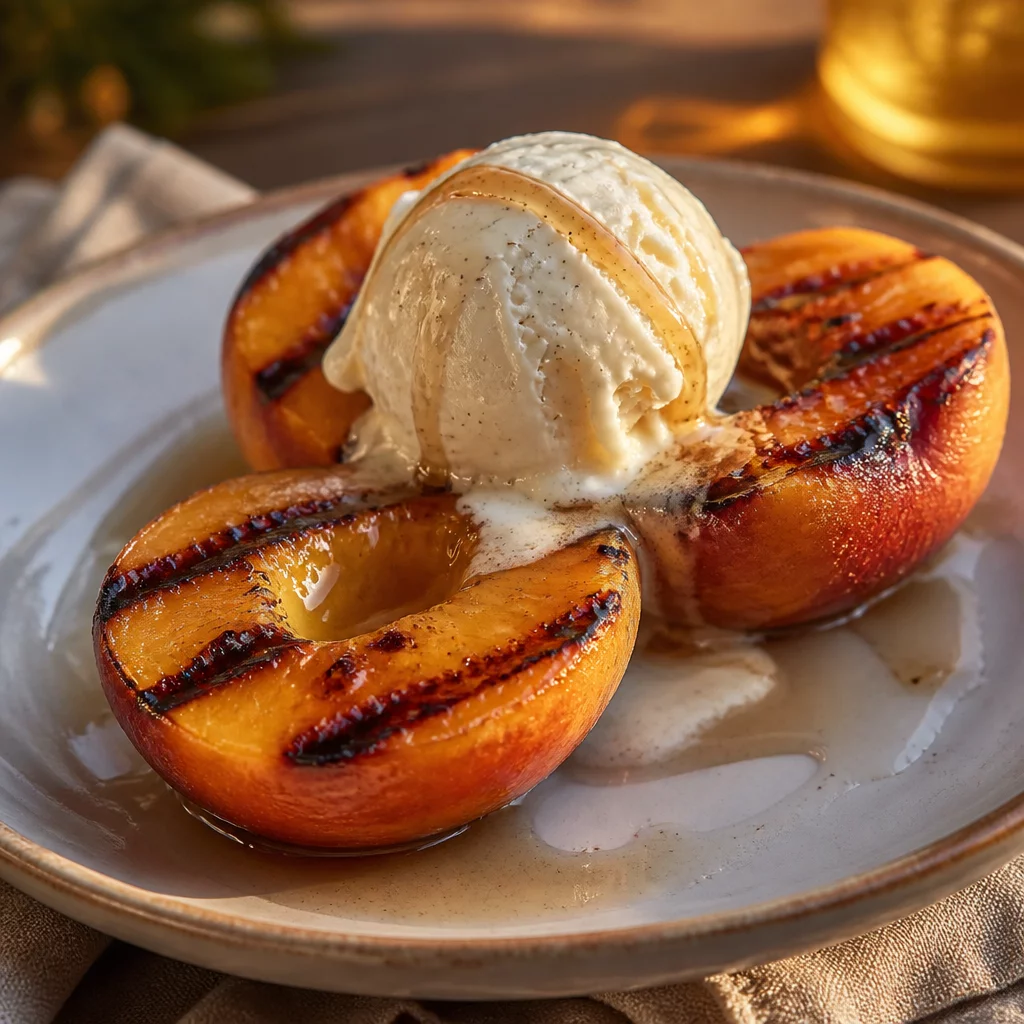 Grilled Peaches with Vanilla Ice Cream