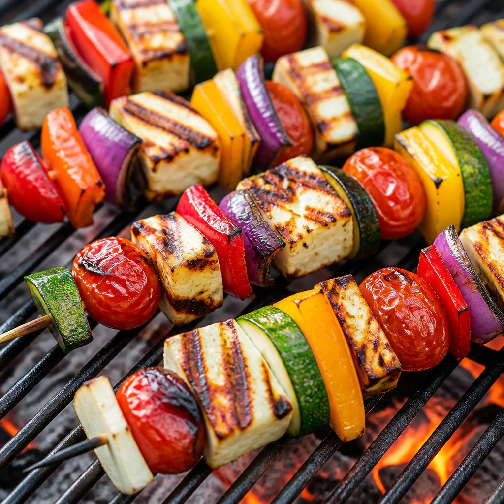 Grilled Veggie Skewers with Halloumi